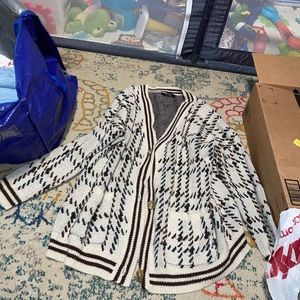 Vintage cream/navy/maroon button up cardigan
